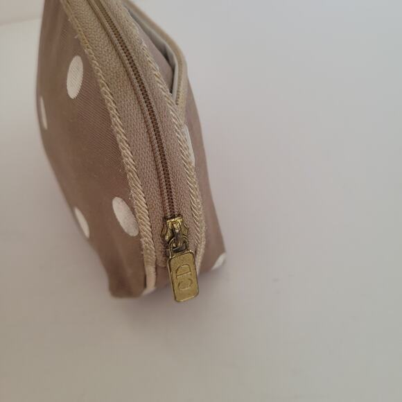 Christian Dior Vintage Beige Whit Cosmetic Bag Make Up Zip Pouch Polka Dot Small - Picture 6 of 12